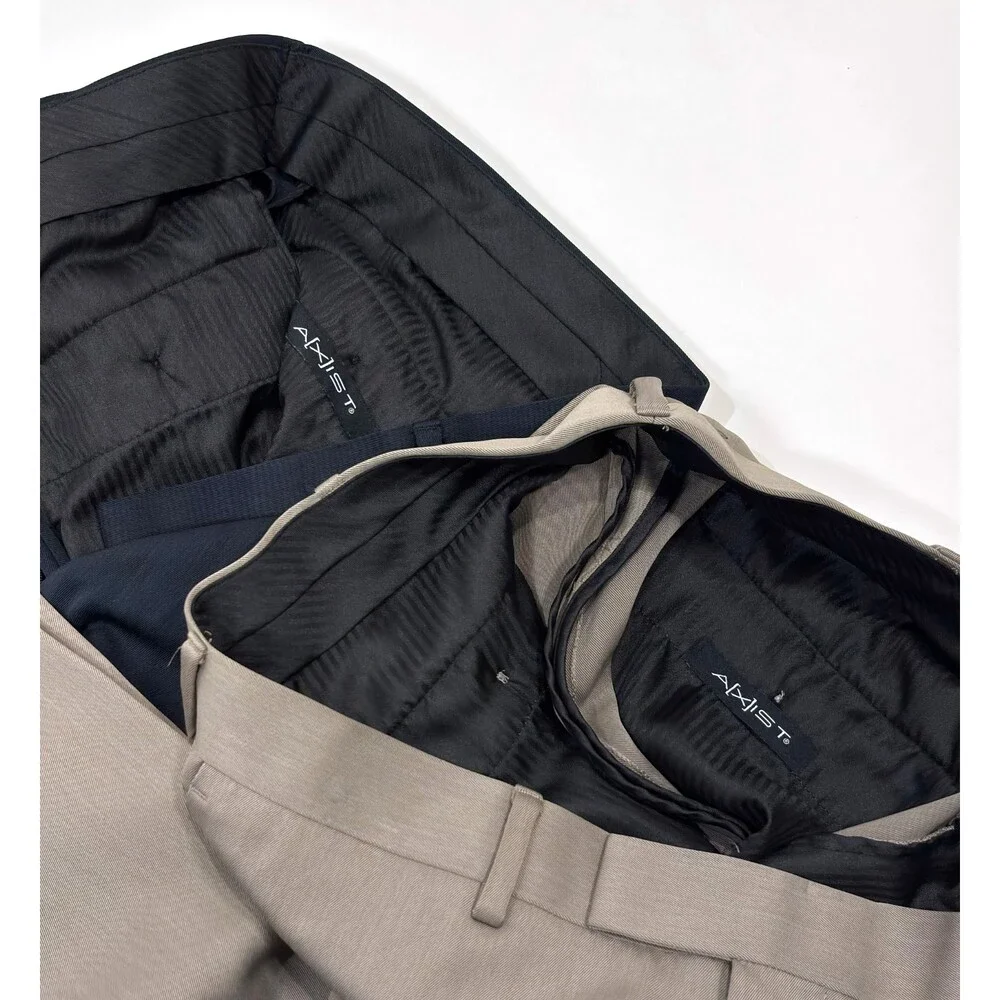 Axist 2 Pairs Men Dress Pants Slacks Navy Khaki - 34x34